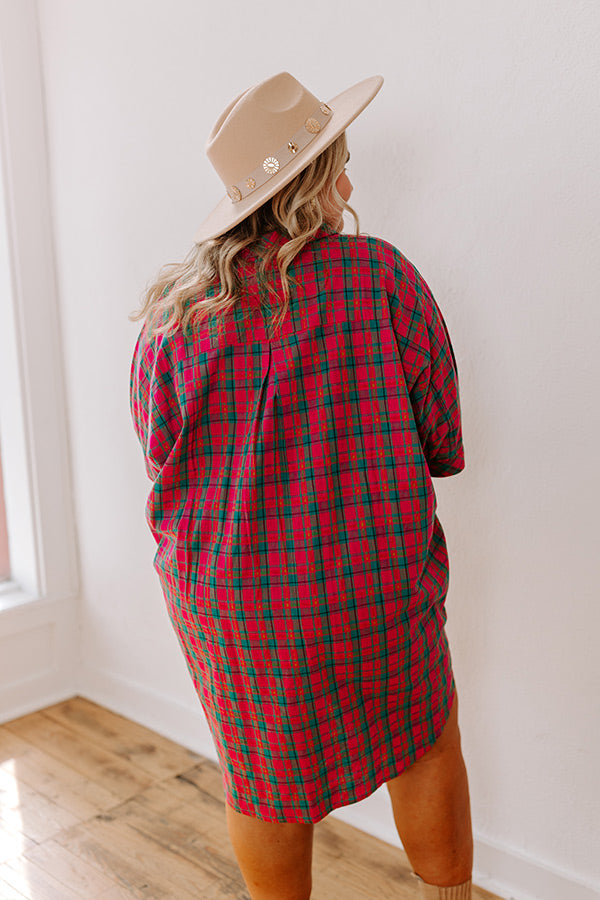 Premium Oversized Plaid Mini Dress - Chic Pink Curves