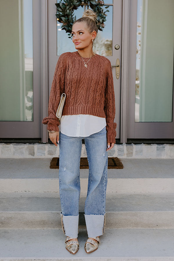 Ultimate Cozy Weekend Cable Knit Sweater - Brown