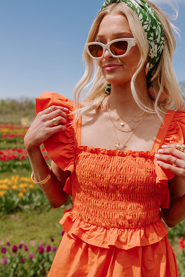 Premium Coastal Chic Midi Dress in Vibrant Orange