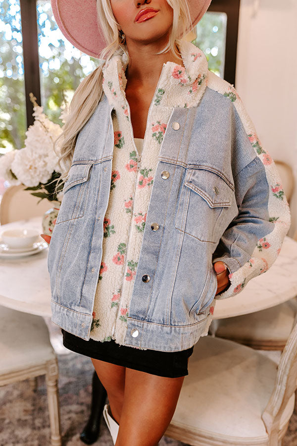 Ultimate Cozy Daydream Sherpa Denim Jacket - Floral Chic