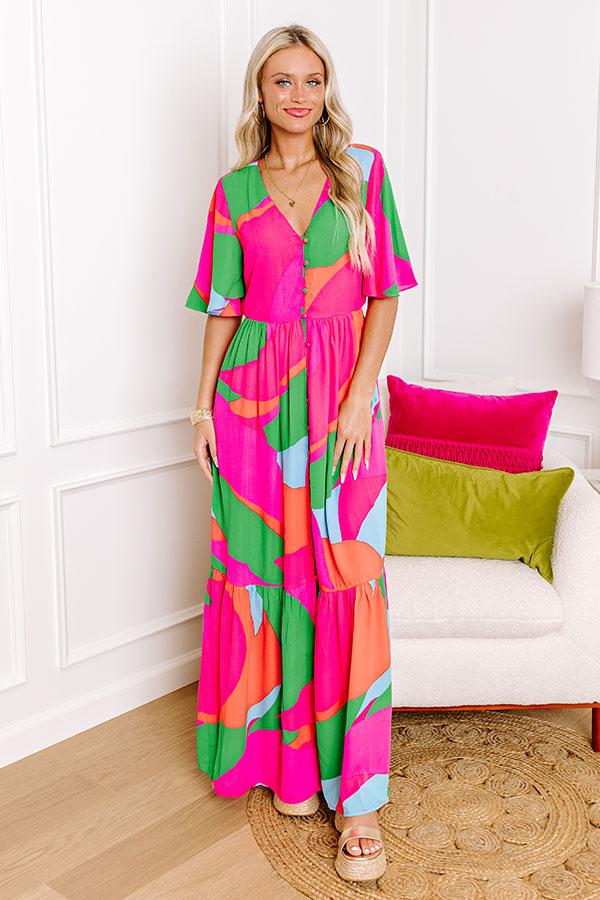 Premium Sailboat Soiree Maxi Dress in Vibrant Hot Pink