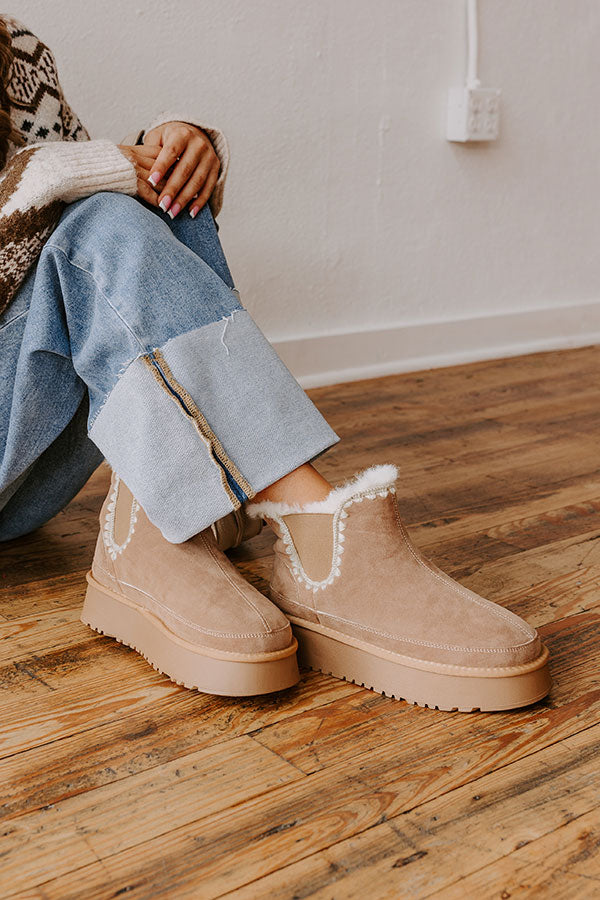 Premium Phoebe Faux Suede Platform Bootie - Warm Taupe | Ultimate Comfort & Style