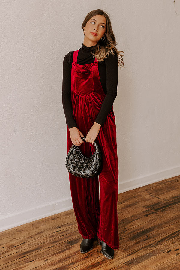 Ultimate Holiday Velvet Jumpsuit - Wine Red