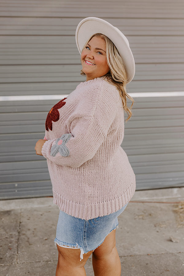 Premium Wine Country Knit Sweater with Floral Charm