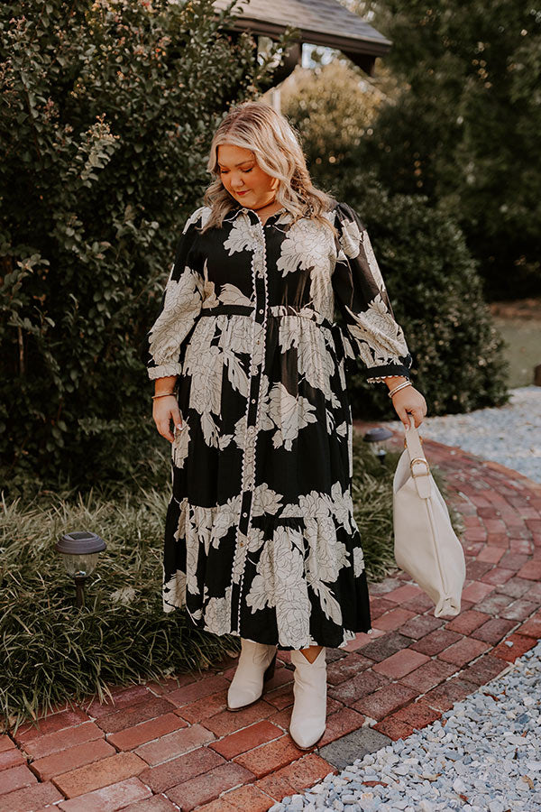 Premium Floral Midi Dress - Black Curves Edition