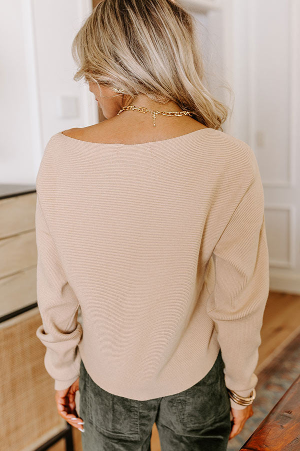 Premium Cinnamon Chai Ribbed Knit Sweater in Iced Latte