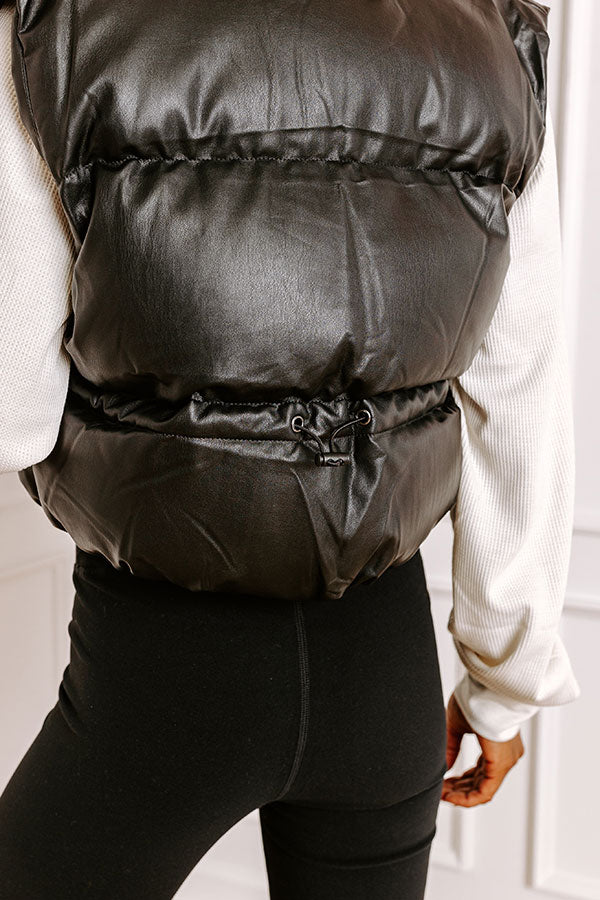 Premium Urban Faux Leather Puffer Vest - Black