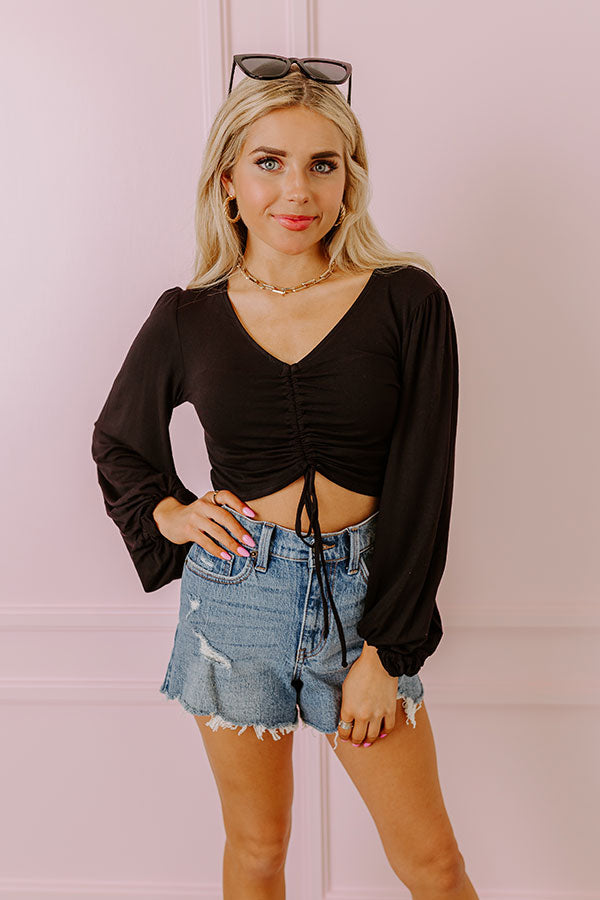 Premium Black Ruched Crop Top - Dates & DMs Collection