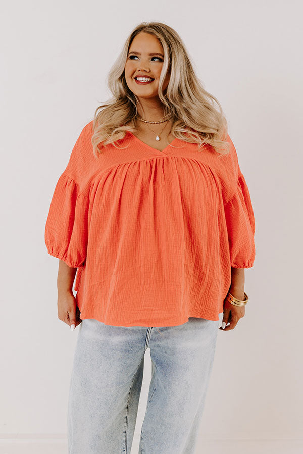 Ultimate Comfort Babydoll Top - Bright Coral Curves