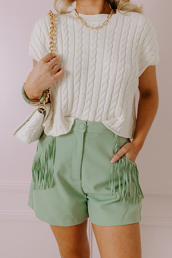 Ultimate Queenie High Waist Fringe Shorts in Sea Glass - Premium Style Upgrade