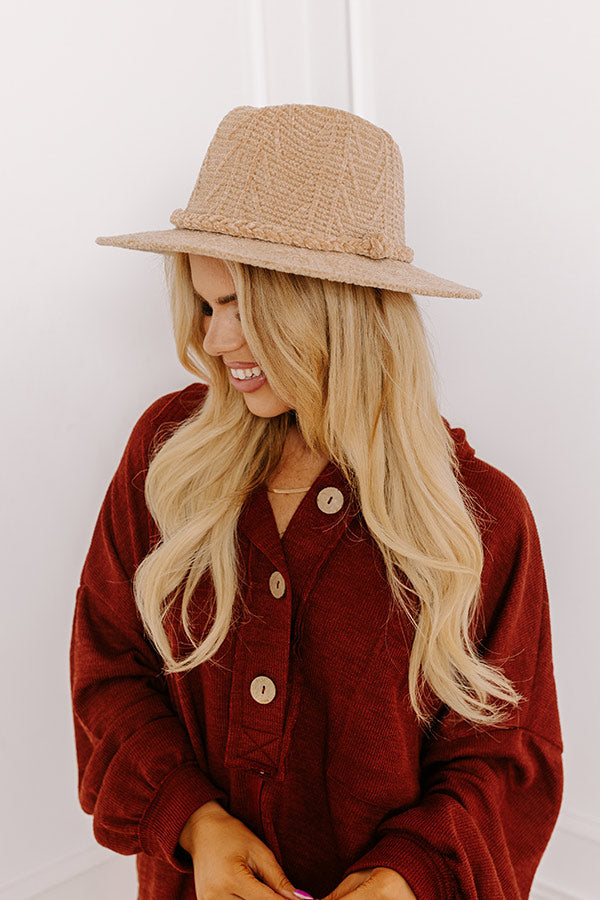 Premium Fall Dreaming Chenille Fedora - Iced Latte