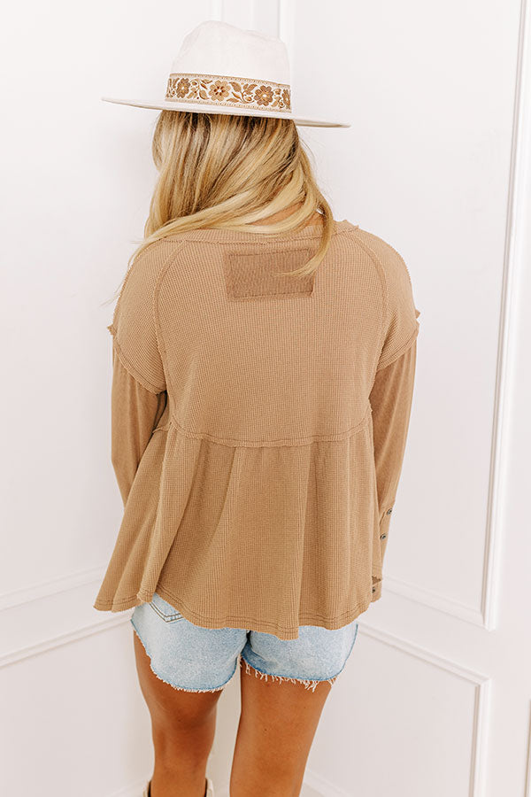 Premium Whispering Waffle Knit Top in Iced Mocha - Ultimate Comfort & Style