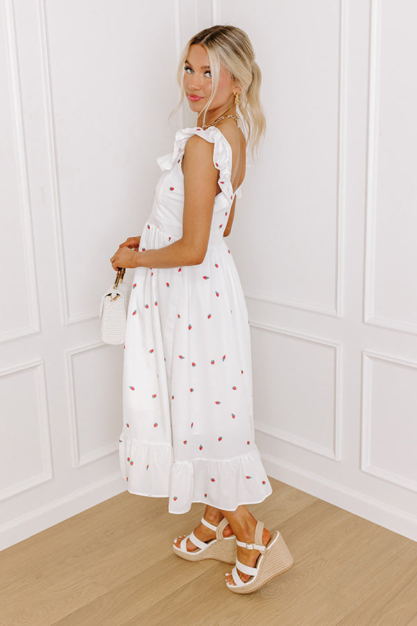 Premium Strawberry Kisses Button Down Midi Dress