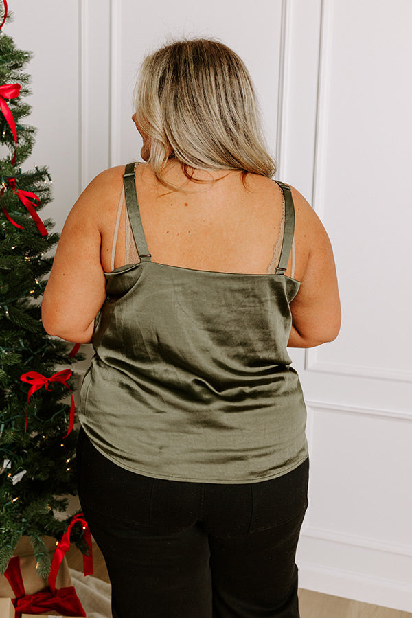 Premium Satin Tank Top - Army Green Curves