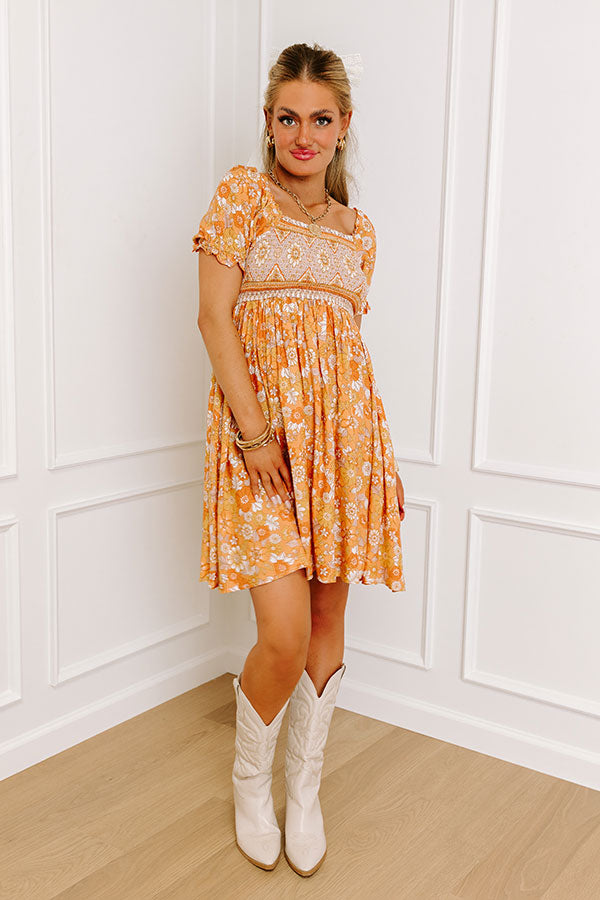 Ultimate Floral Mini Dress - Orange Smocked Style