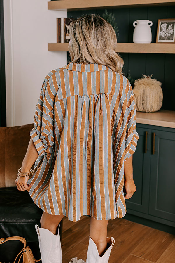 Premium Pumpkin Spice Cutie Oversized Button-Up Shirt in Autumn Sky