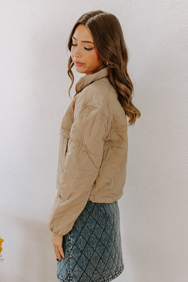 Premium Quilted Puffer Jacket in Warm Taupe - Ultimate Comfort for Chilly Days