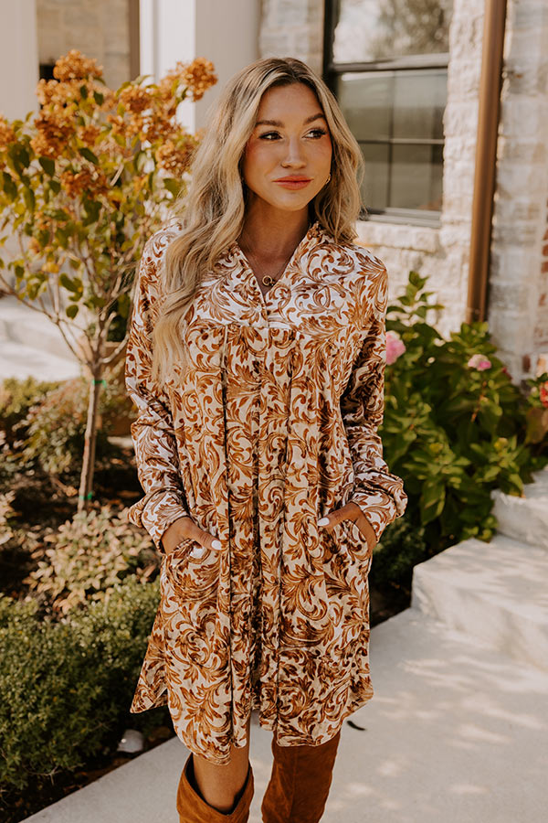 Premium Velvet Mini Dress - Warm Taupe with Gold Accents