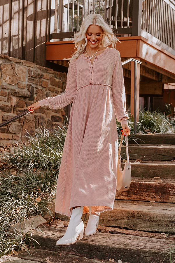 Premium Rustic Rose Waffle Knit Maxi Dress - Cozy Everyday Style