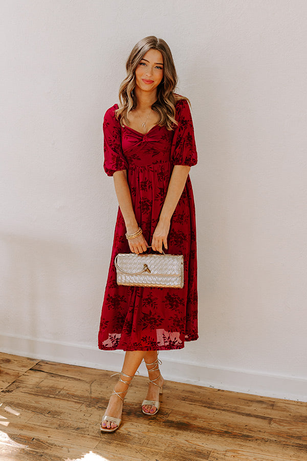 Premium Merlot Muse Velvet Burnout Midi Dress