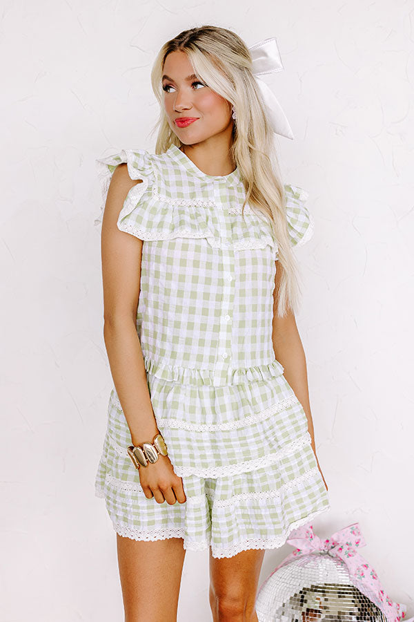 Premium Gingham Button-Down Top in Lime – Ultimate Summer Style