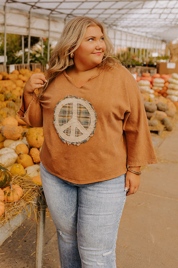 Premium Peace & Love Vintage Wash Tee - Iced Mocha Curves