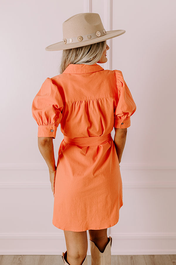 Premium Coastal Chic Button Down Mini Dress - Vibrant Orange