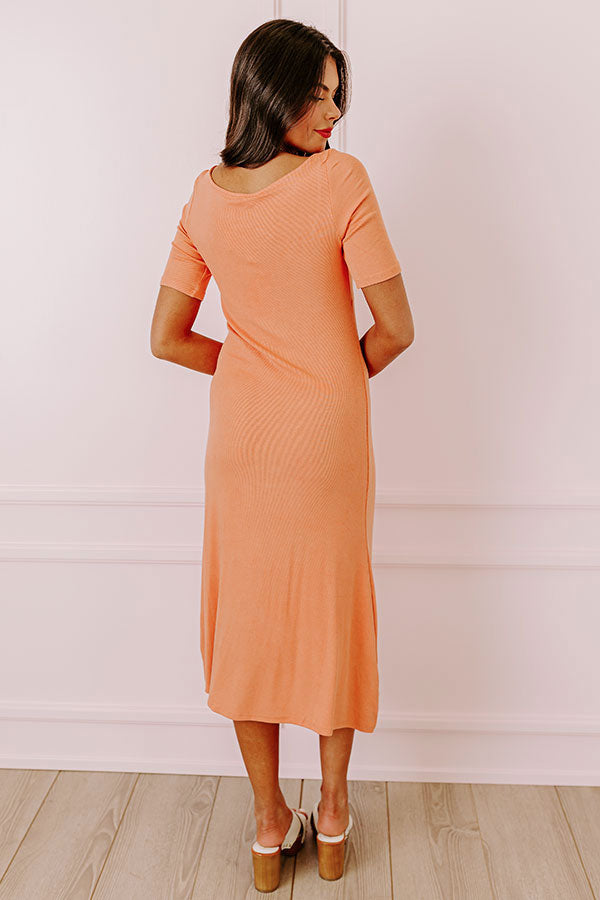 Premium Summer Breeze Ribbed Midi Dress - Ultimate Orange Style