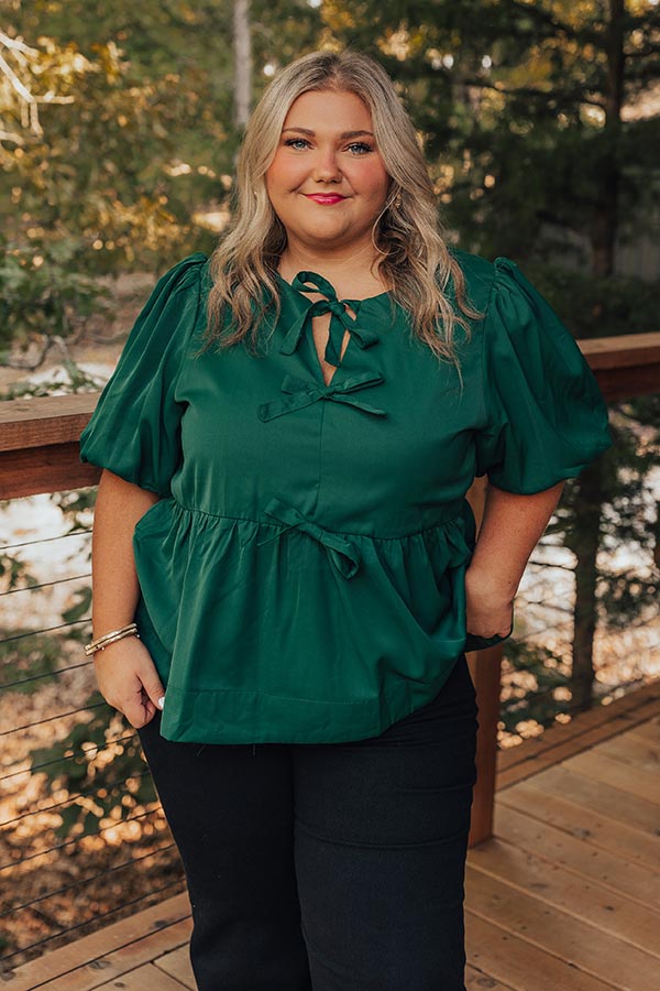 Premium Peplum Top for Curves - Ultimate Hunter Green Elegance
