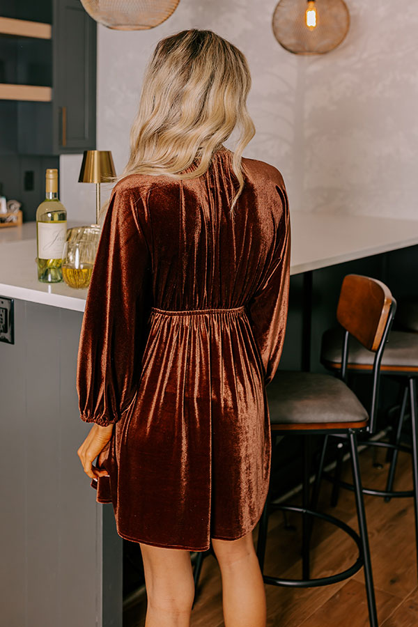 Premium Velvet Mini Dress - Chestnut Elegance