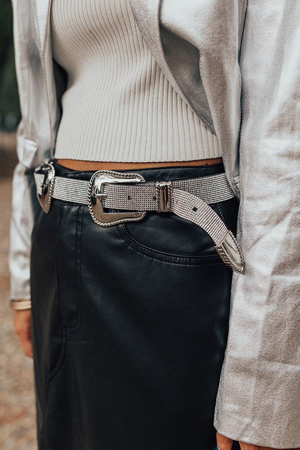 Premium Rhinestone Country Road Belt - Silver Sparkle Edition