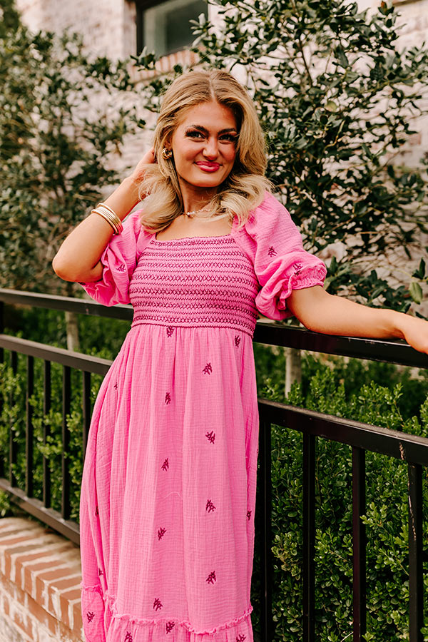 Premium Smocked Maxi Dress - Pink Floral Elegance