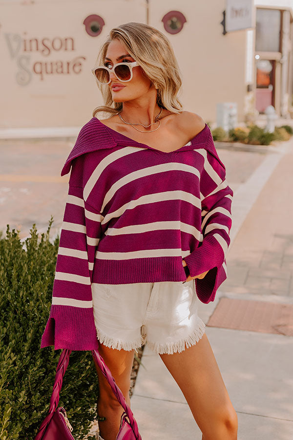 Premium Royal Plum Stripe Sweater - Ultimate Fall Chic
