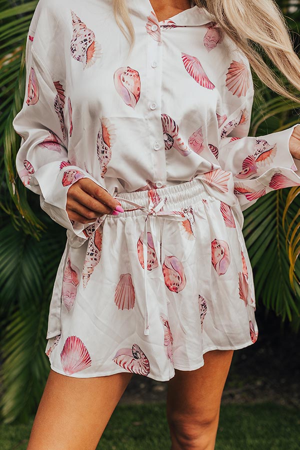 Premium Seashell Elegance Satin Shorts