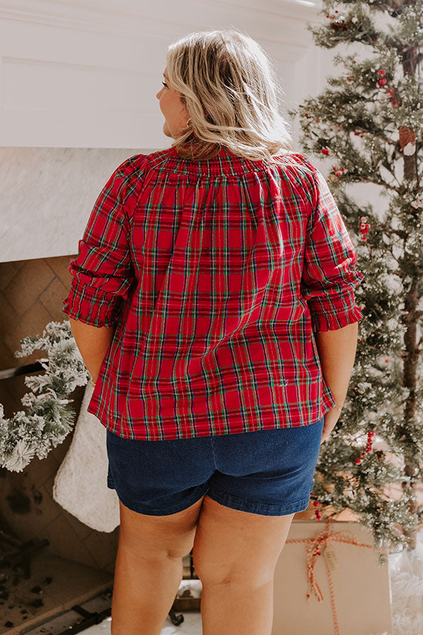 Premium Holiday Harmony Smocked Plaid Top for Curves