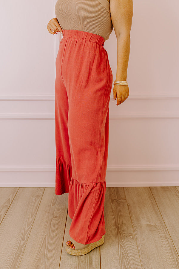 Premium Kenzo High Waist Linen-Blend Trousers - Aurora Red Curves