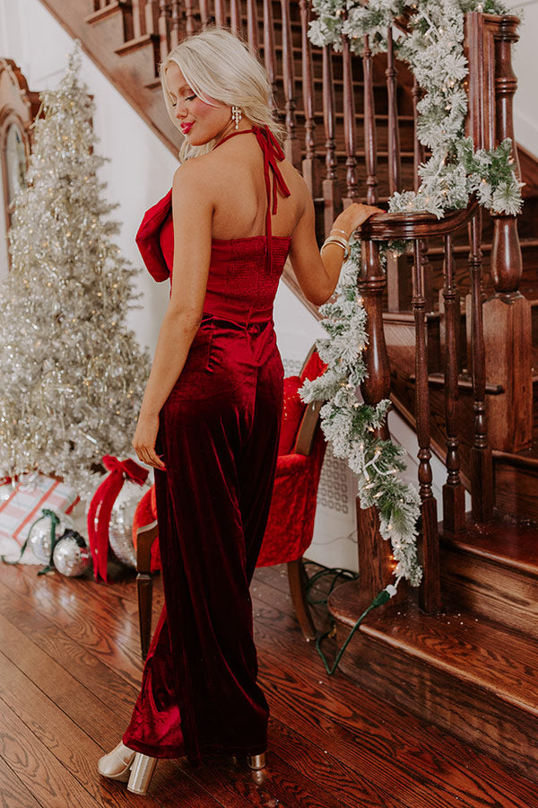 Ultimate Holiday Party Velvet Jumpsuit in Premium Wine