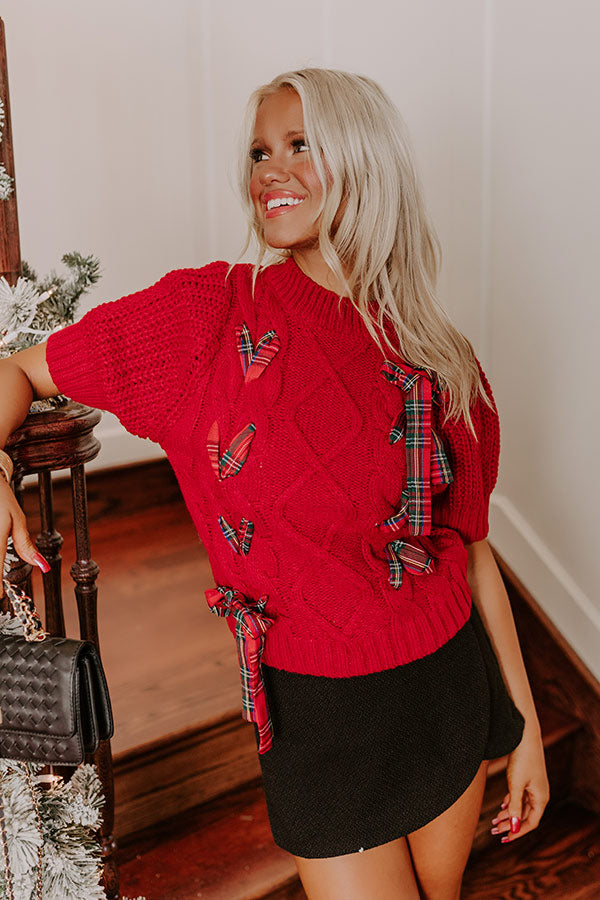 Premium Cranberry Cheer Cable Knit Sweater