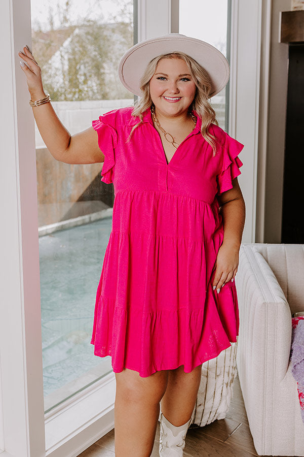 Ultimate Linen-Blend Babydoll Dress - Hot Pink Curves for Statement Style