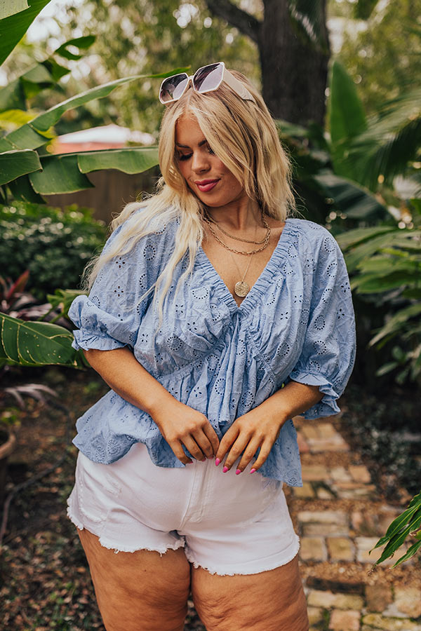 Premium Sky Blue Eyelet Top with Flowy Silhouette