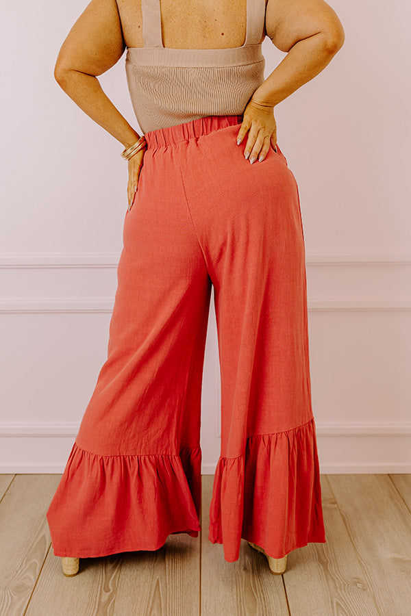 Premium Kenzo High Waist Linen-Blend Trousers - Aurora Red Curves