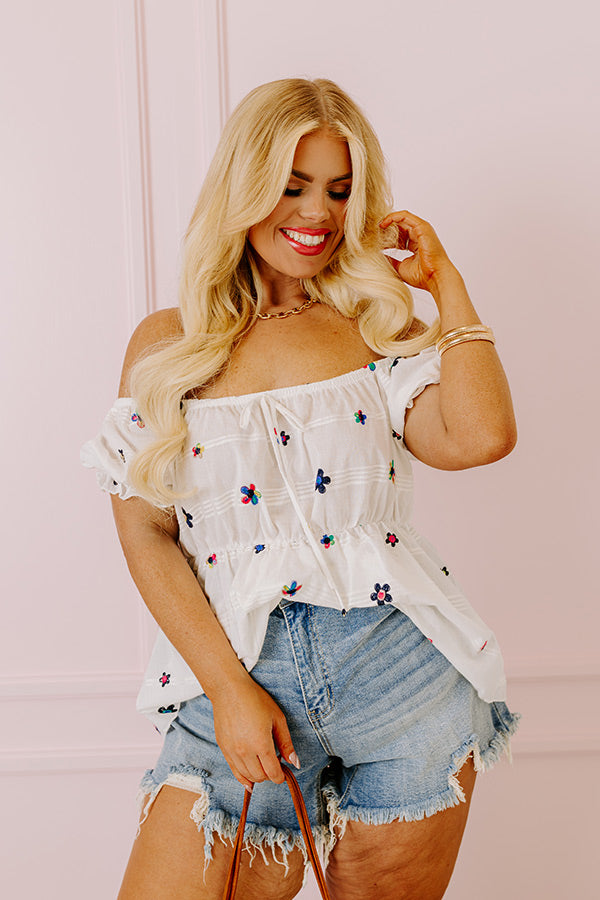 Premium Spark Joy Embroidered Top - White Curves Plus Size