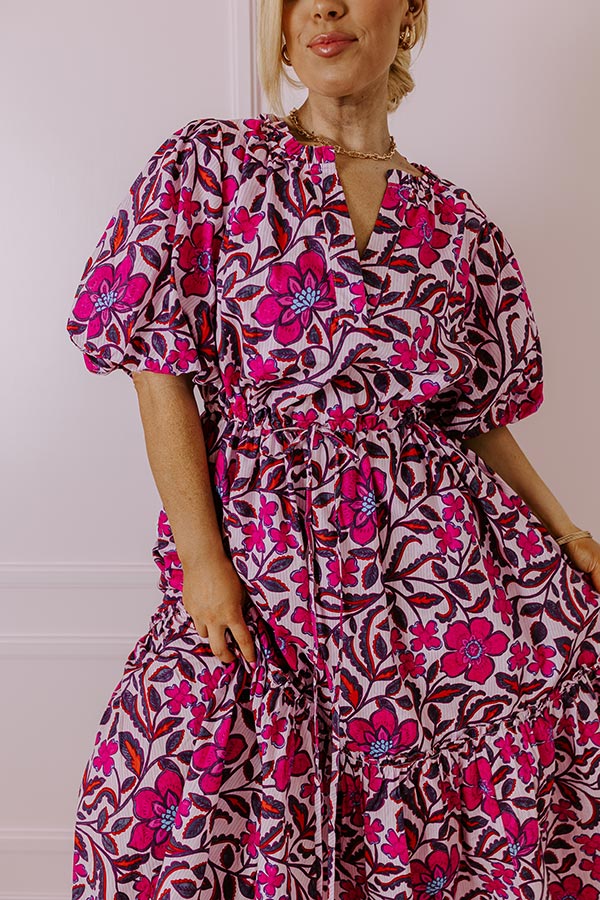Premium Floral Midi Dress - Pink Curves