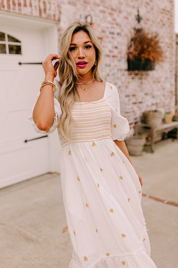 Ultimate Farmers Market Smocked Maxi Dress - White