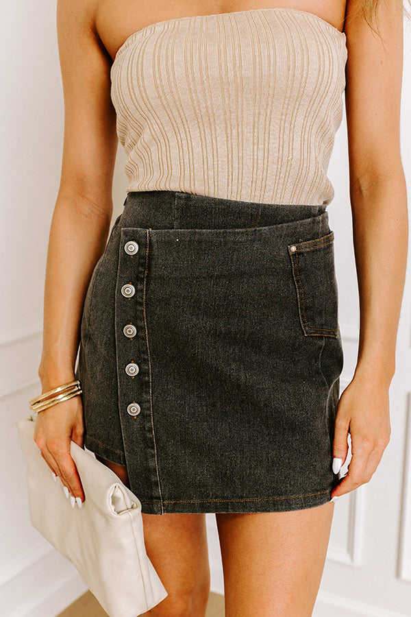 The Ultimate Vintage Black Denim Mini Skirt - Premium Asymmetrical Wrap Style