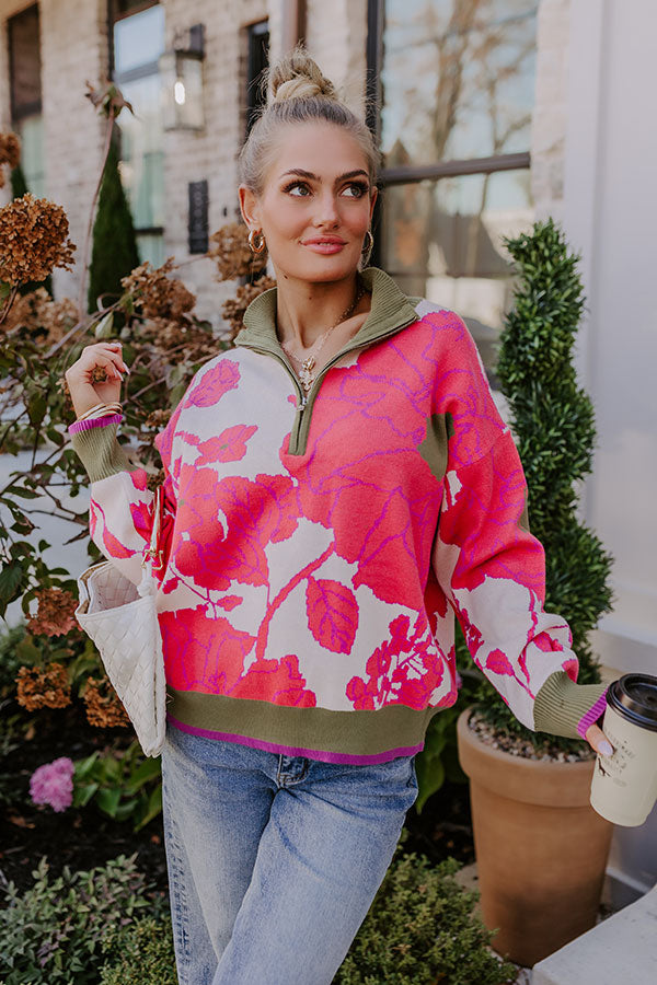 Premium Floral Knit Sweater - Cider & Sunsets Edition in Pink