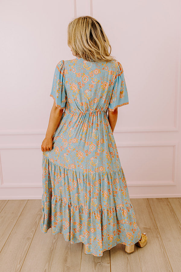 Ultimate Soho Stroll Floral Midi Dress - Airy Blue