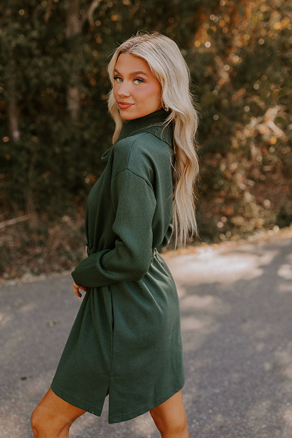 Premium Coffee Shop Cutie Drawstring Mini Dress in Hunter Green - Effortless Style Upgrade