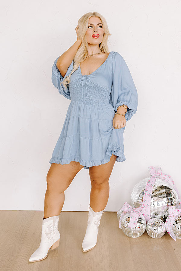 Premium Whispering Muse Smocked Mini Dress - Sky Blue Elegance