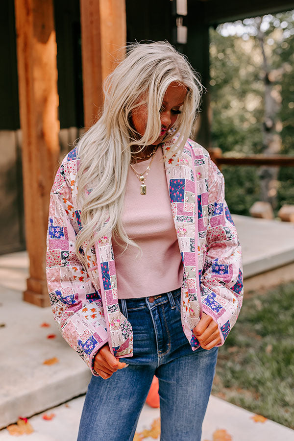 Premium Pumpkin Patch Floral Quilted Jacket in Blush - Vintage Inspired Style